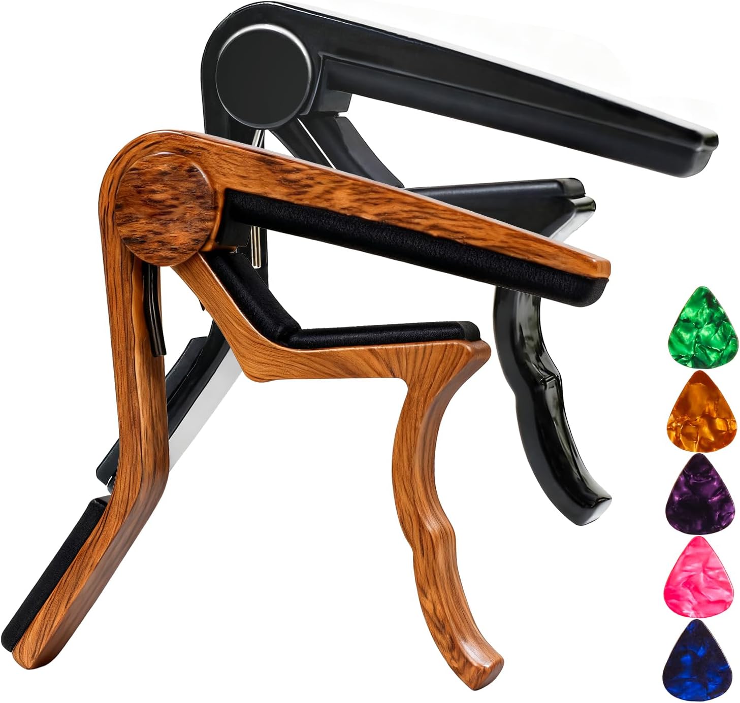 Capo Guitar Capo for Acoustic and Electric Guitars acoustic guitar capo,capo for acoustic guitar 6 string- 2 Packs with 5 Picks (Wood+Black)
