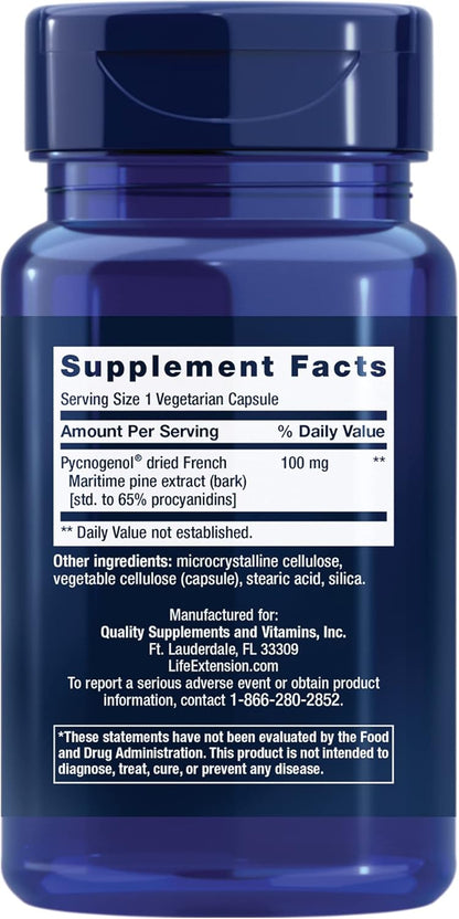 Life Extension Pycnogenol French Maritime Pine Bark Extract 100 Mg Vegetarian Capsules, 60 Count