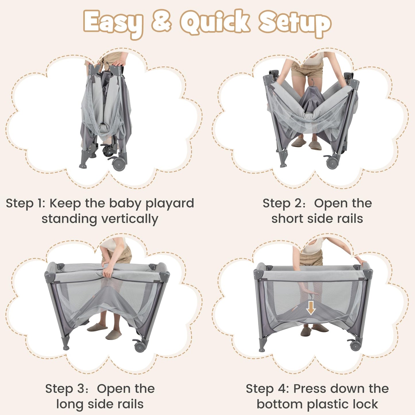 BABY JOY 5 in 1 Pink Pack and Play, Portable Baby Playard with Bassinet & Changing Table, Infant Pink Girl Bassinet Center w/Hangings & Music & Oxford Bag for Baby Toddlers (Rose, Dot Circle)