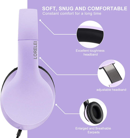 LORELEI X6 Over-Ear Kabelgebundene Stereo-Bass-Kopfhörer mit Mikrofon, Leicht, Faltbar & Portabel mit 1,45M Kabel ohne Verheddern für Smartphone, Tablet, MP3/4, Space Black