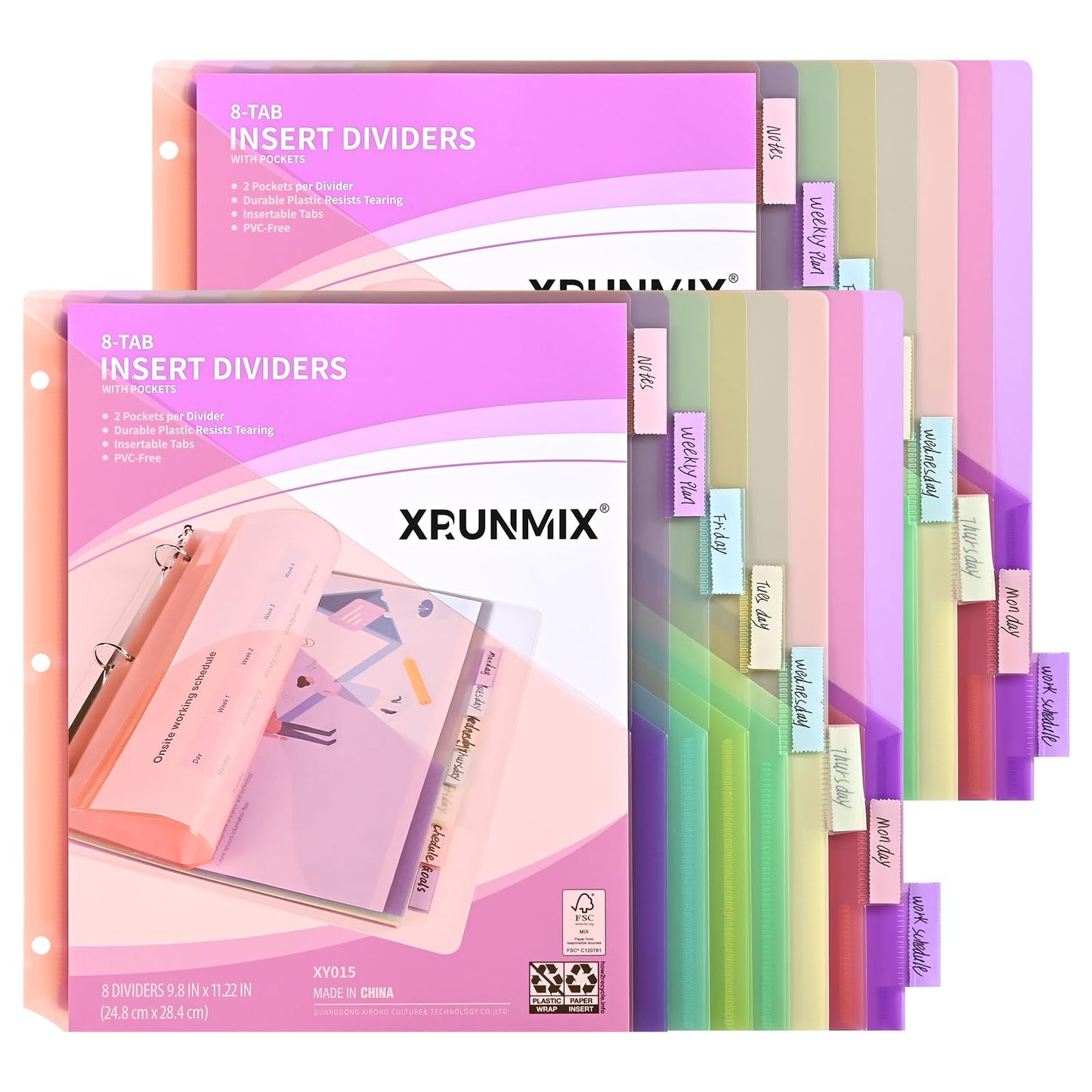 Bulk 24 Packs 8-Tab Binder Dividers with 2 Pockets, 192 Counts Binder Dividers Index for 3 Ring Binders, 8 Pastel Colors, US Letter Size (24)