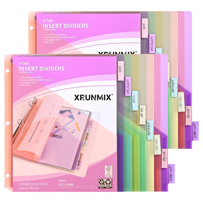 Bulk 24 Packs 8-Tab Binder Dividers with 2 Pockets, 192 Counts Binder Dividers Index for 3 Ring Binders, 8 Pastel Colors, US Letter Size (24)