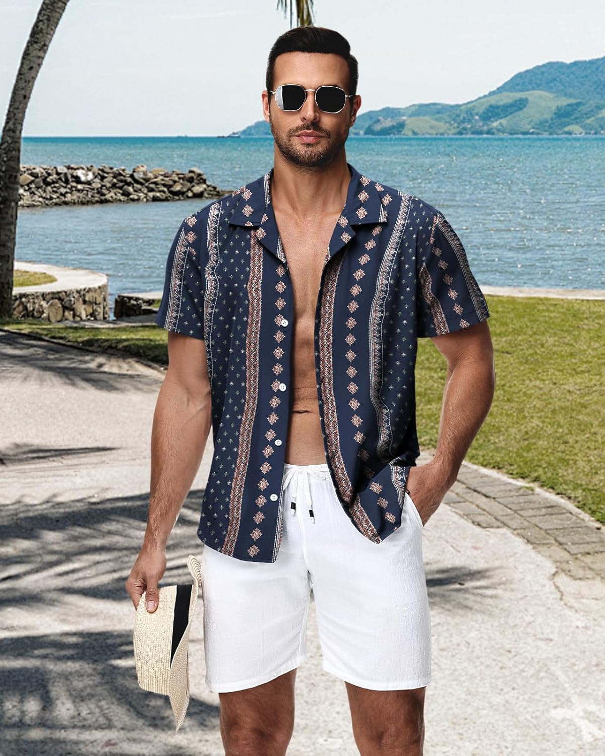 HMIYA Herren Hawaiihemden Kurzarm Button-Up Hemd Herren S-3XL