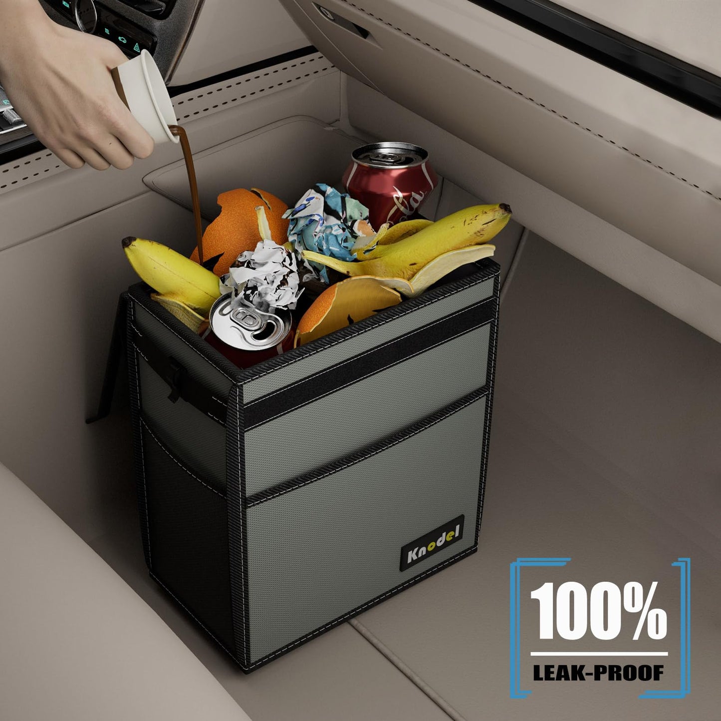 K KNODEL Car Trash Can, Waterproof Auto Garbage Can, Car Trash Can with Lid, Leak-Proof Car Storage Bag, Car Bin Hanging (Medium, Black)