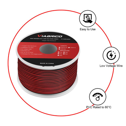 VIABRICO 16 AWG Gauge Electrical Wire, 100FT 2 Conductor Red Black Hookup Cable for 12V/24V DC LED Strips, Landscape, Marine, Car Speaker, Automotive