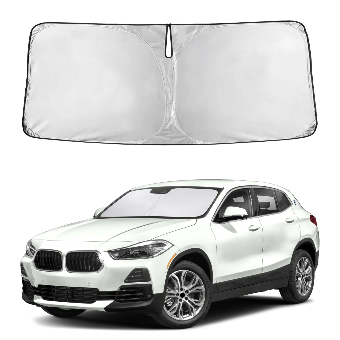 EcoNour Car Windshield Sunshade | Blocks 99% Heat & Keeps Interior Cool | Universal Fits Cars, SUVs, Trucks | Automotive Sun Screen, Visor & Car Accessories for Summer | Medium (64x32 Inches)