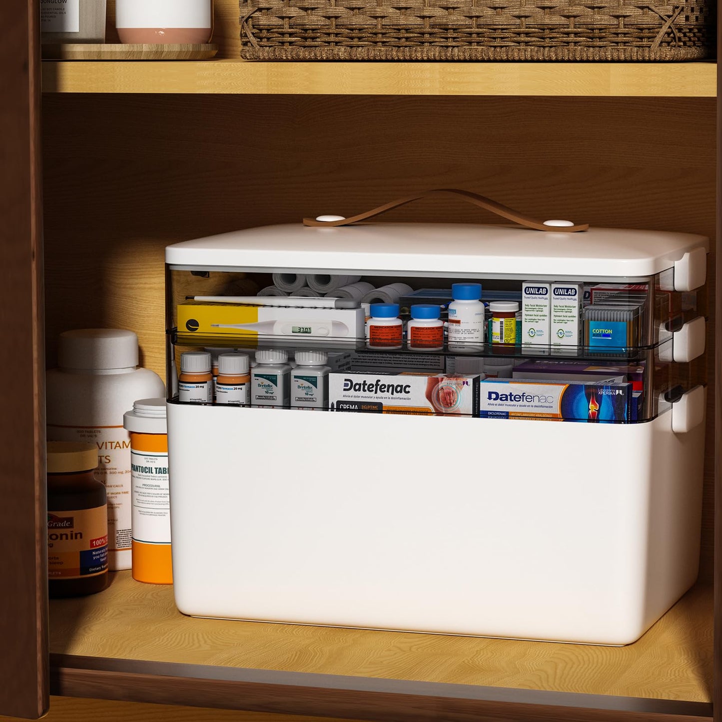 funest 4- Tier Medicine Storage Box Organizer Portable First Aid kit Box Sewing, Art, Craft with Handle, Multipurpose Medical Supply Organizer with Removable Tray