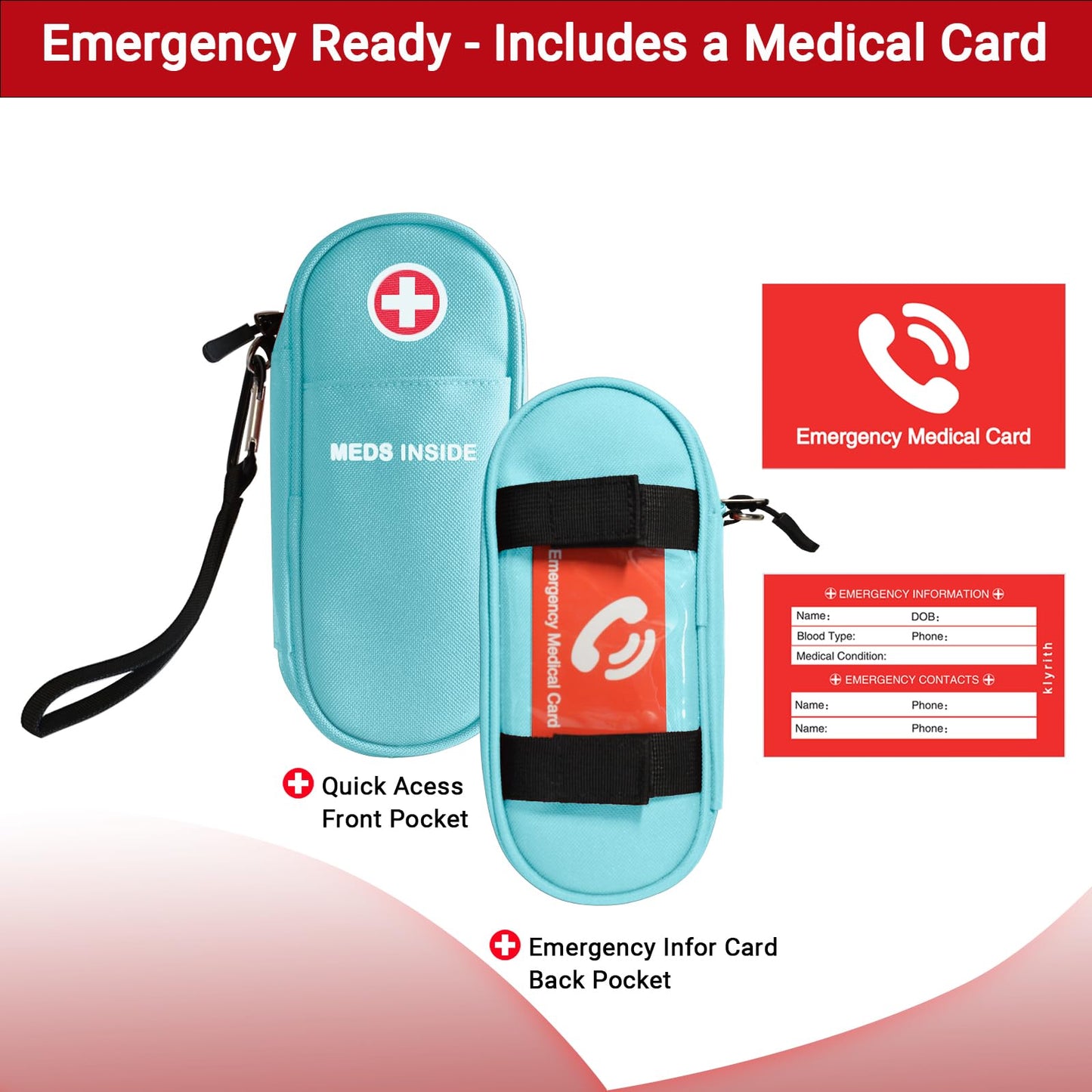 EpiPen Carry Case Insulated, Travel Medical Bag with YKK Zipper, Hold 2 Epi Pens or Auvi-Q, Anti-Histamine, Asthma Inhaler, Allergy Medicines, Emergency Medication Organizer Pouch, Red
