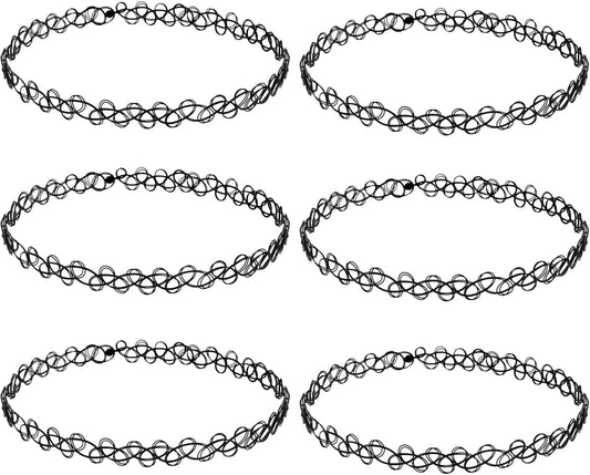 6 PCS 90s Tattoo Stretch Jewelry Girls Chokers Elastic Necklace Kit Stretchy Gothick Vintage Choker Jewelry for 90s or 2000s Themed Parties (Black)