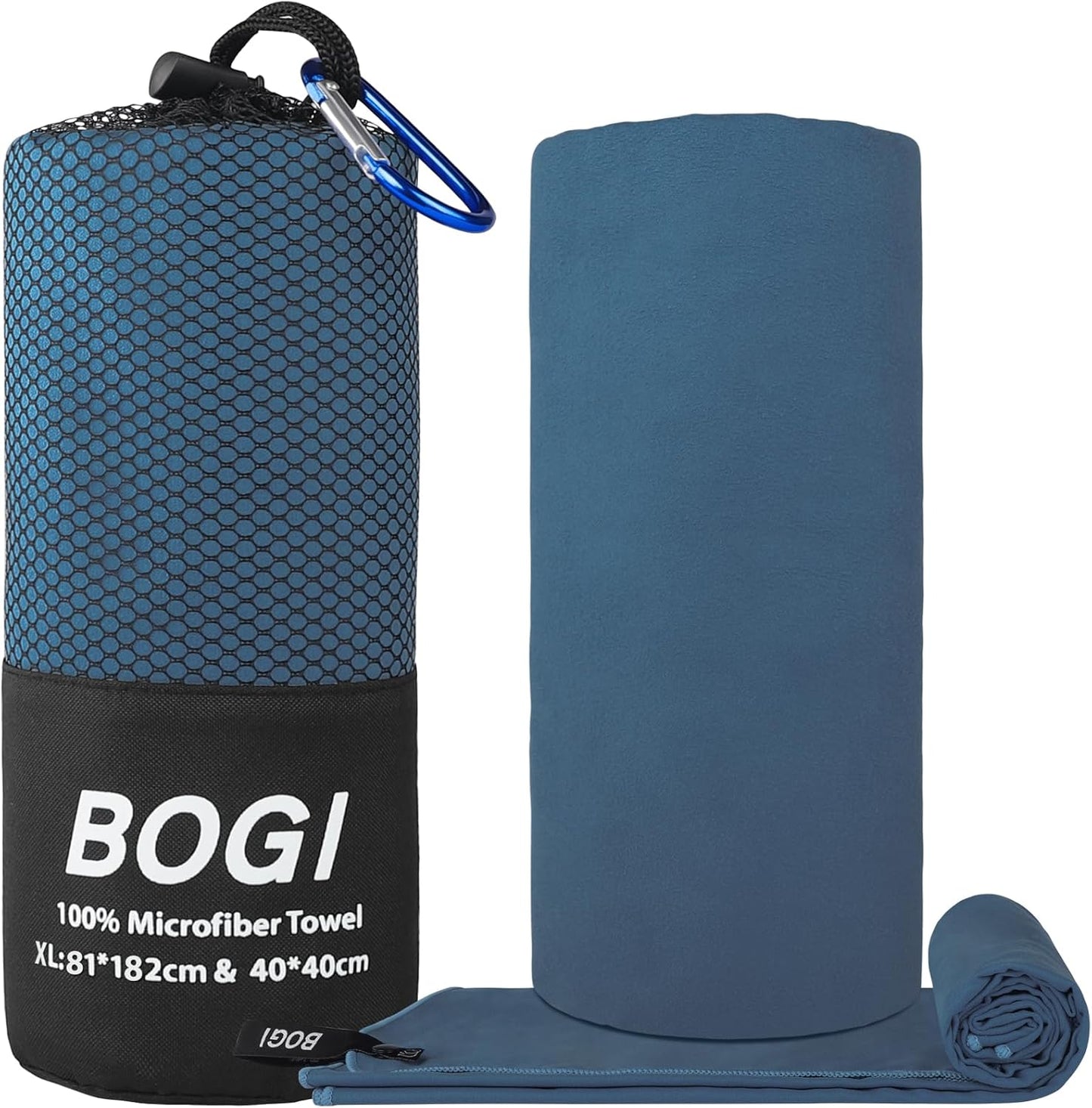 BOGI Mikrofaser Reise-Sporthandtuch – Schnelltrocknendes Handtuch, weiches, leichtes Mikrofaser Campinghandtuch, saugfähiges, kompaktes Reisehandtuch für Camping, Fitnessstudio, Strand, Bad, Yoga, Schwimmen, Rucksacktouren (M:40''x20''-Dunkelblau)