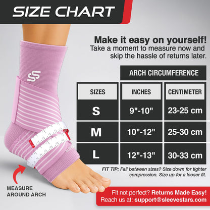 Sleeve Stars Knöchelbandage für Damen & Herren, Knöchelwickel für Verstauchungen, Kompressionsmanschette zur Linderung von Plantarfasziitis, Leicht anpassbare Unterstützung: mit abnehmbarem Gurt (Einzeln/M:25-30cm/Schwarz)