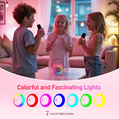 Mini Karaoke Machine for Kids Adults, Portable Bluetooth Speaker with 2 Wireless Microphone, Birthday Gifts for Girls Boys Ages 4, 5, 6, 7, 8, 9, 10, 12+ Years Old (Pinkcolor)