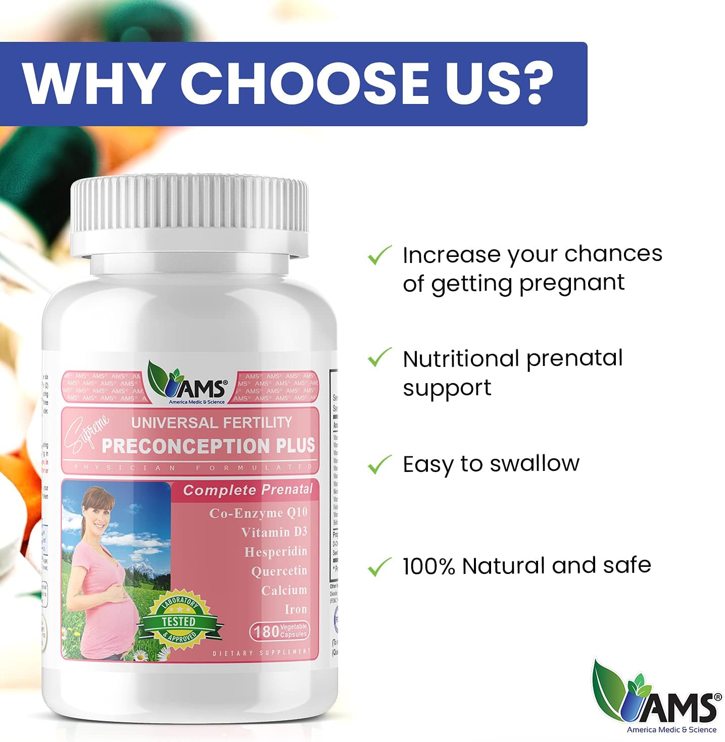 America Medic & Science OVA-Max Prenatal Vitamins for Women (120 Capsules) and Preconception Plus (180 Capsules)