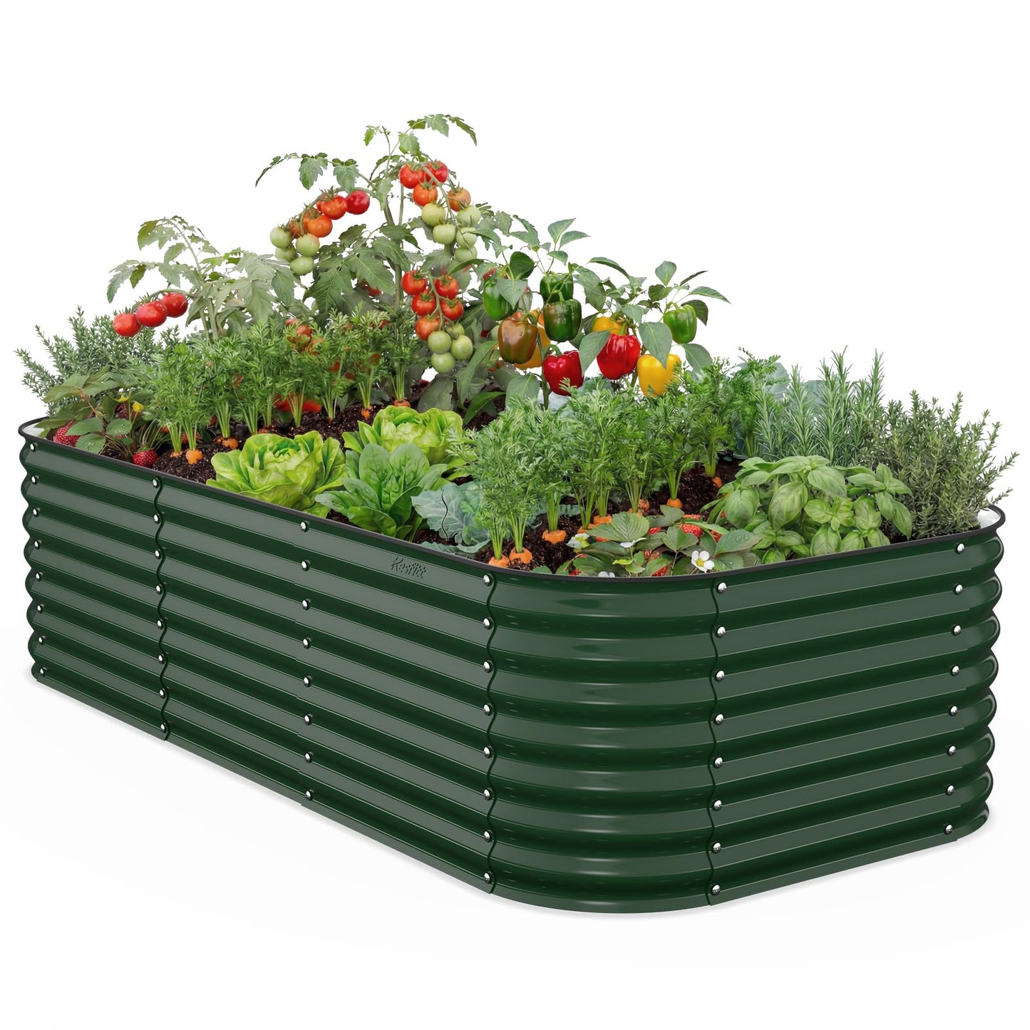Kesfitt Raised Garden Bed, 5x2x1 FT Galvanized Steel Metal Raised Garden Bed, Oval Open-Bottom Design, 12-Inch Deep for Outdoor Vegetable & Herb Gardening, Fruit Green