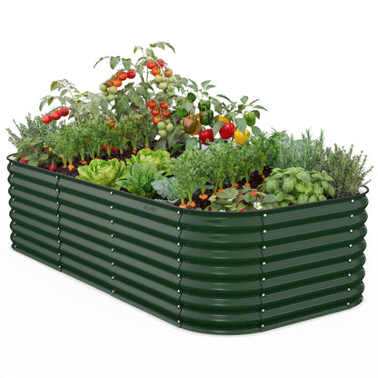 Kesfitt Raised Garden Bed, 5x2x1 FT Galvanized Steel Metal Raised Garden Bed, Oval Open-Bottom Design, 12-Inch Deep for Outdoor Vegetable & Herb Gardening, Fruit Green