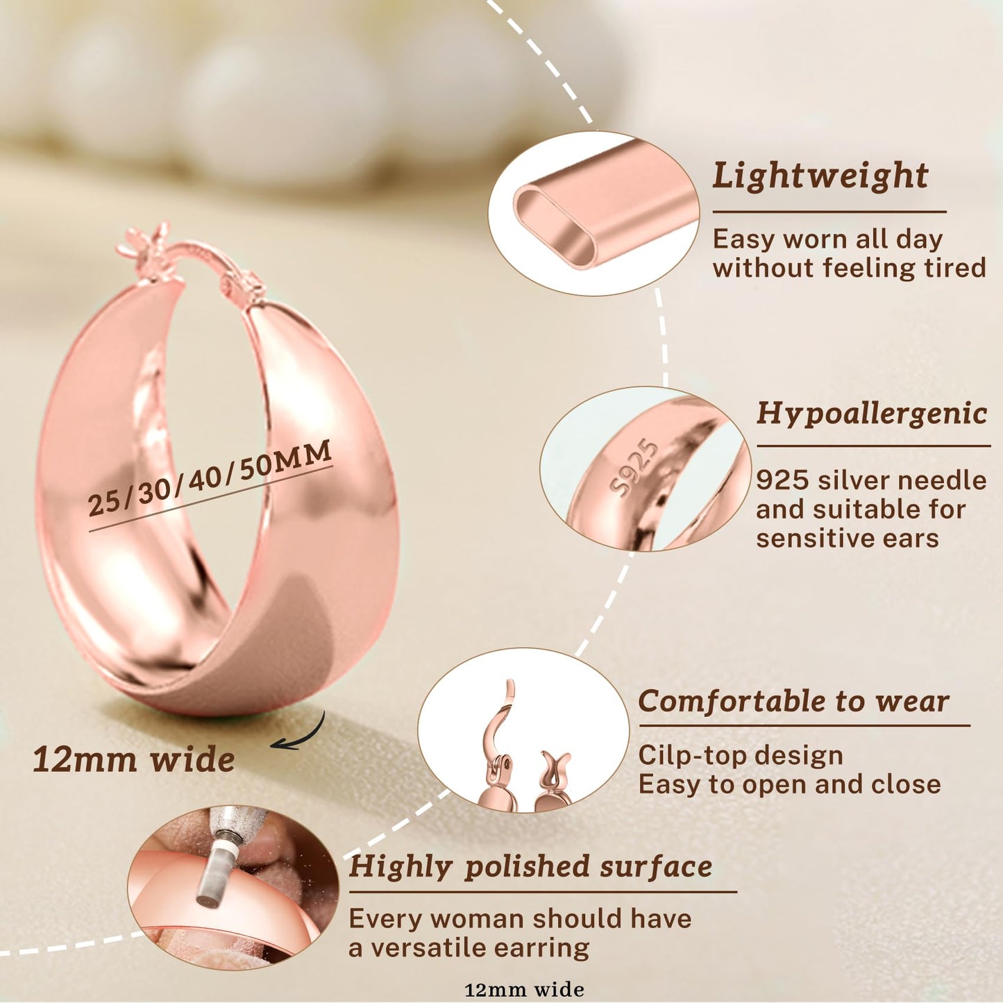 Senteria Dicke, klobige, vergoldete Creolen für Frauen, hypoallergene, 14K vergoldete Creolen, leichte, große goldene Creolen für Frauen, 30 MM