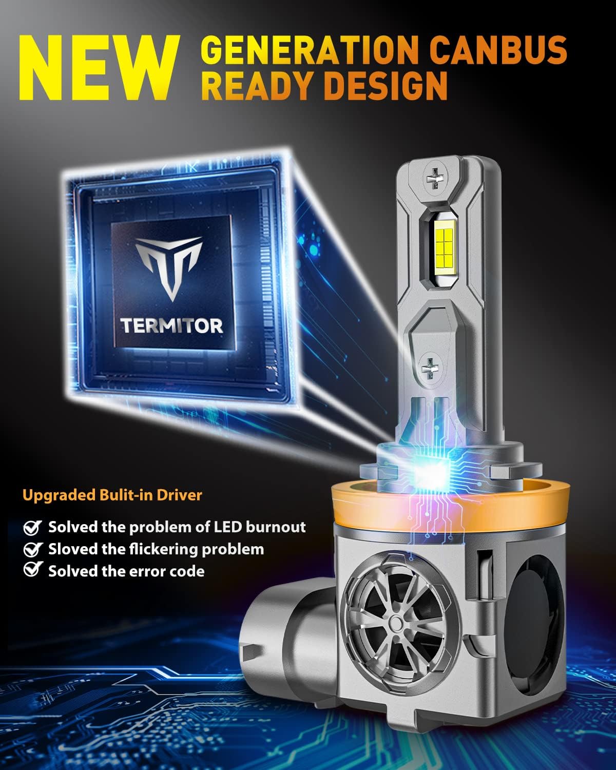Termitor 9005/HB3 H11/H8/H9 LED Bulbs Combo, 150,000LM insane Brightness, Real 1:1 Mini Size, 6500K White, 70,000Hrs Long Service Life with cooling Fans, Plug N Play, Pack of 4
