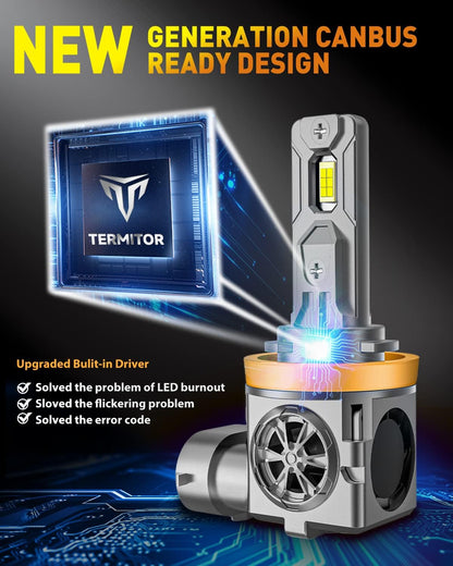 Termitor 9005/HB3 H11/H8/H9 LED Bulbs Combo, 150,000LM insane Brightness, Real 1:1 Mini Size, 6500K White, 70,000Hrs Long Service Life with cooling Fans, Plug N Play, Pack of 4