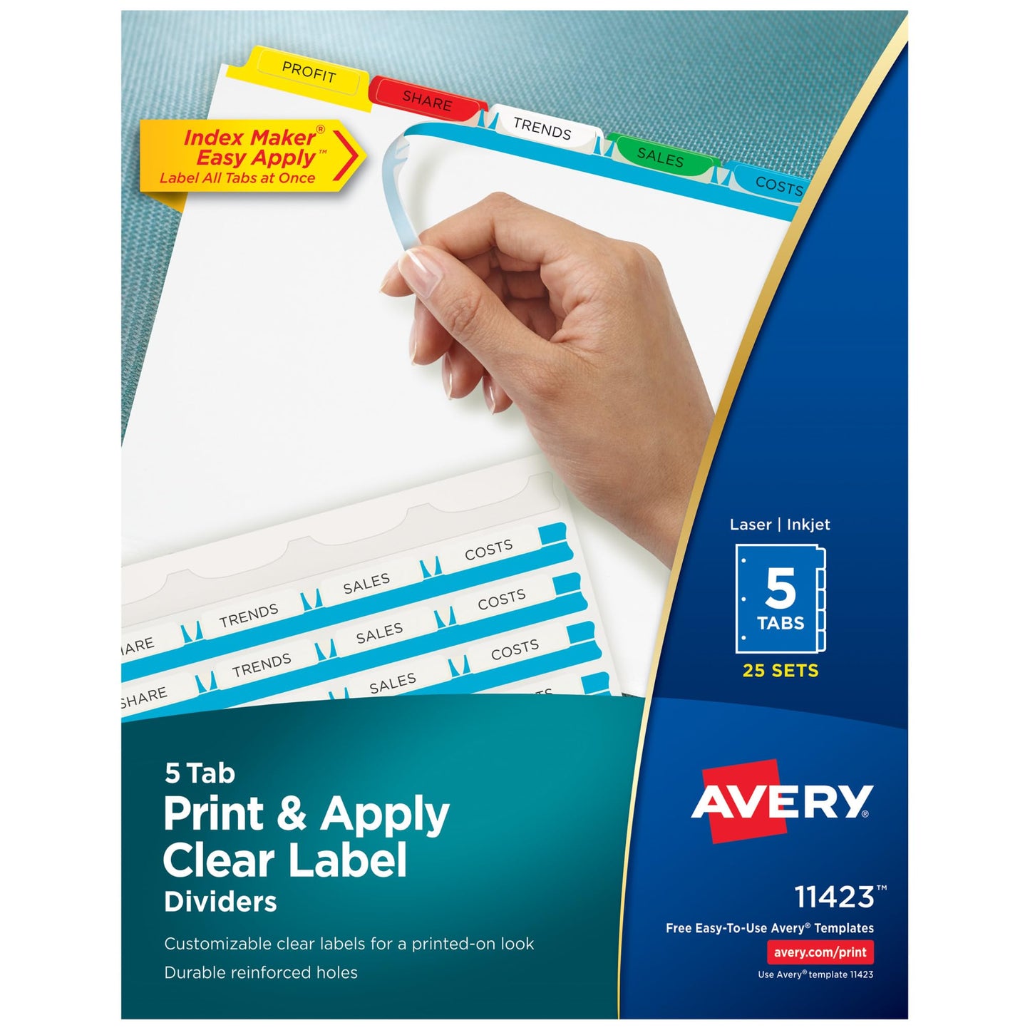 Avery 8 Tab Dividers for 3 Ring Binder, Easy Print & Apply Clear Label Strip, Index Maker Customizable Multicolor Tabs, 25 Sets (11424)