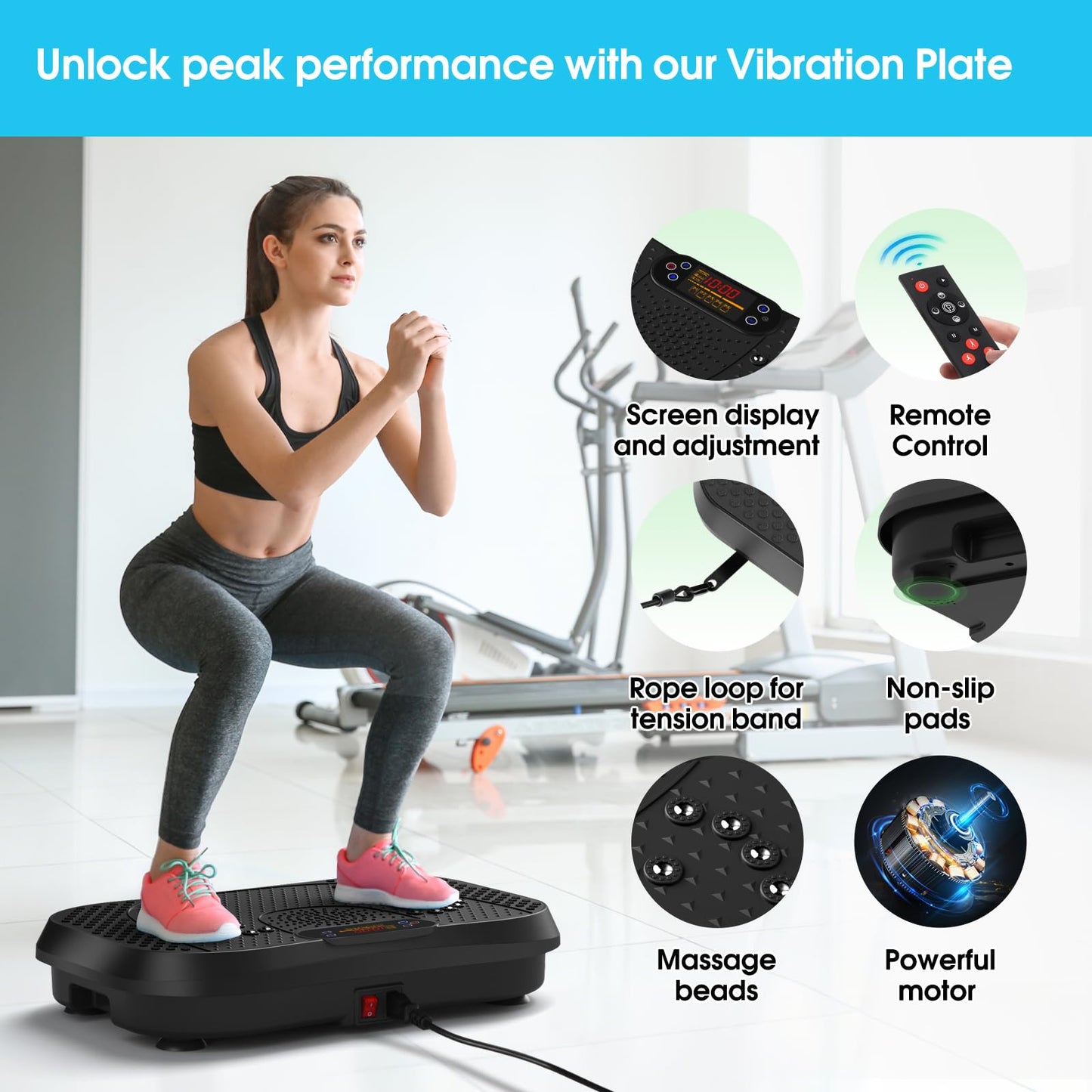 SoftGym Waver Vibration Plate Exercise Machine for Lymphatic Drainage Weight Loss,120 Speed Levels Vibrating Platform with Resistance Bands,Full-Body Workout Equipment for Muscle Activation