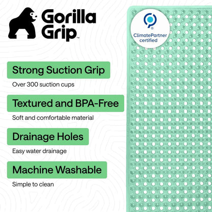 GORILLA GRIP Patentierte Badewannen-Duschmatte, Maschinenwaschbare Badewannenbodenmatte, Saugnäpfe und Abflusslöcher für saubere Wannen, Badezimmer-Essentials, 89x41 cm, Transparent