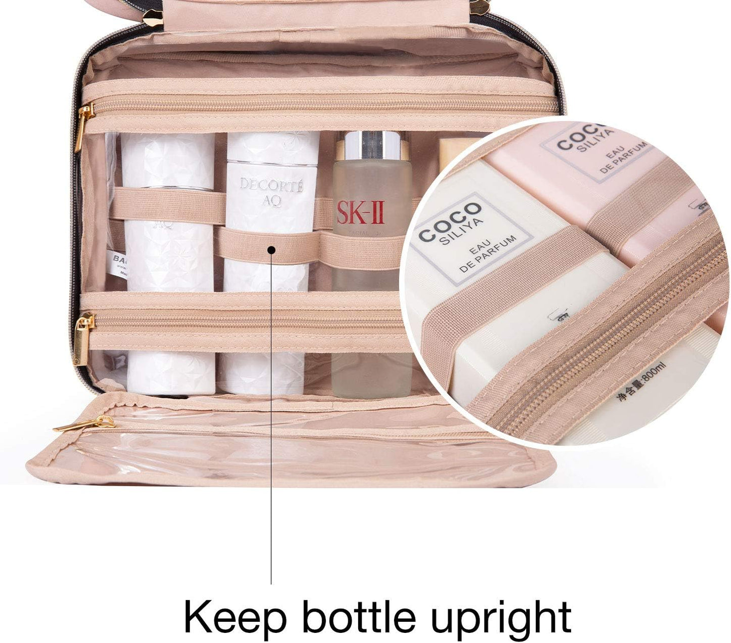 BAGSMART Kulturbeutel Reise-Organizer mit Aufhängehaken, wasserdichte Make-up-Kosmetiktasche für Zubehör, Shampoo, Standardbehälter, Toilettenartikel