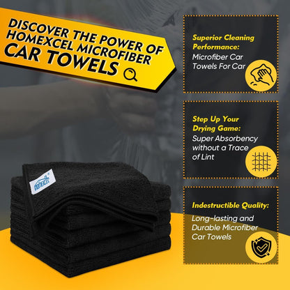 HOMEXCEL Mikrofasertuch 12er-Pack, 31,75 x 31,75 cm Mikrofasertücher für Autos, ultra-saugfähiges Autowaschtuch, fusselfreie, streifenfreie Reinigungstücher für Auto, Küche und Fenster (Grau)