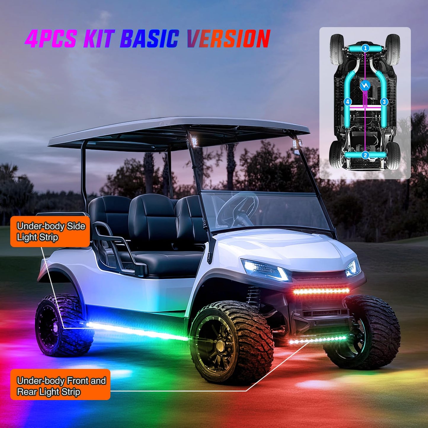 Nilight 6PCS Golf Cart Underbody Light Kit with Canopy Lights Dream Color Multi-Mode Neon Accent Lighting APP Remote Control Sound Active Music Sync IP67 Waterproof 12V-66V for EZGO Yamaha Club Car
