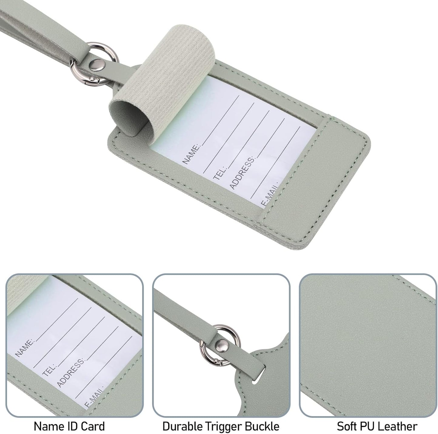 4 Pack Luggage Tag, Anyos PU Leather Travel Bag Labels Suitcase Baggage Tags with Name ID Card Privacy Protection