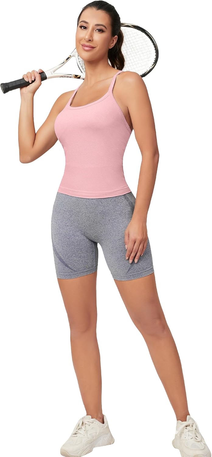 MathCat Workout Tank Tops für Damen mit integriertem BH, ärmellose Gym Tops Nahtlose Racerback Athletic Yoga Shirts