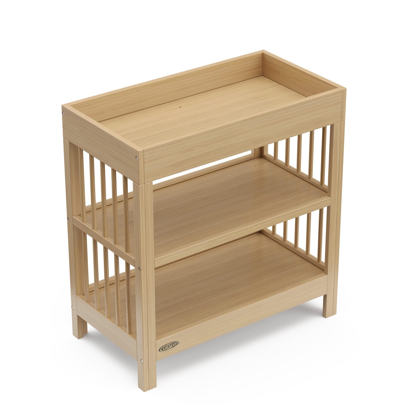 Graco Teddi Changing Table with Water-Resistant Changing Pad (Driftwood) - GREENGUARD Gold Certified, Includes Bonus Water-Resistant Changing Pad with Safety Strap, 2 Shelves, Easy-to-Match