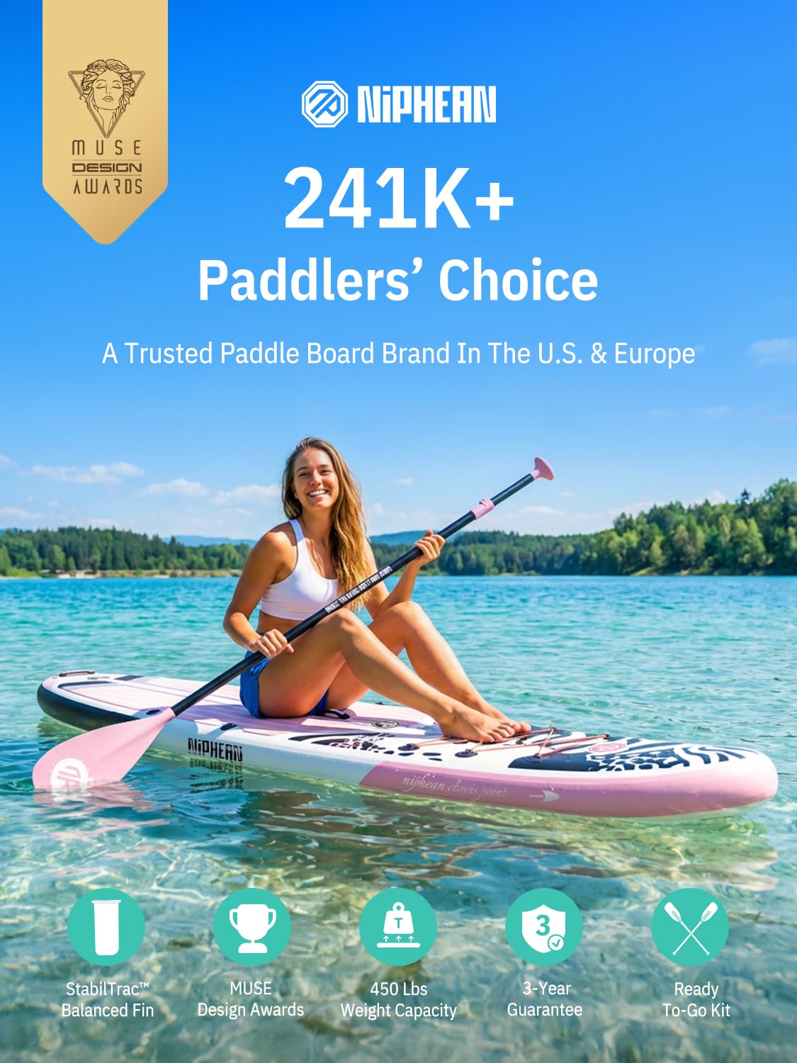 Niphean Inflatable Stand Up Paddle Board with SUP Accessories, Anti-Slip EVA Deck, 10’6’’ Inflatable Paddle Boards for Adults & Youth of All Skill Levels