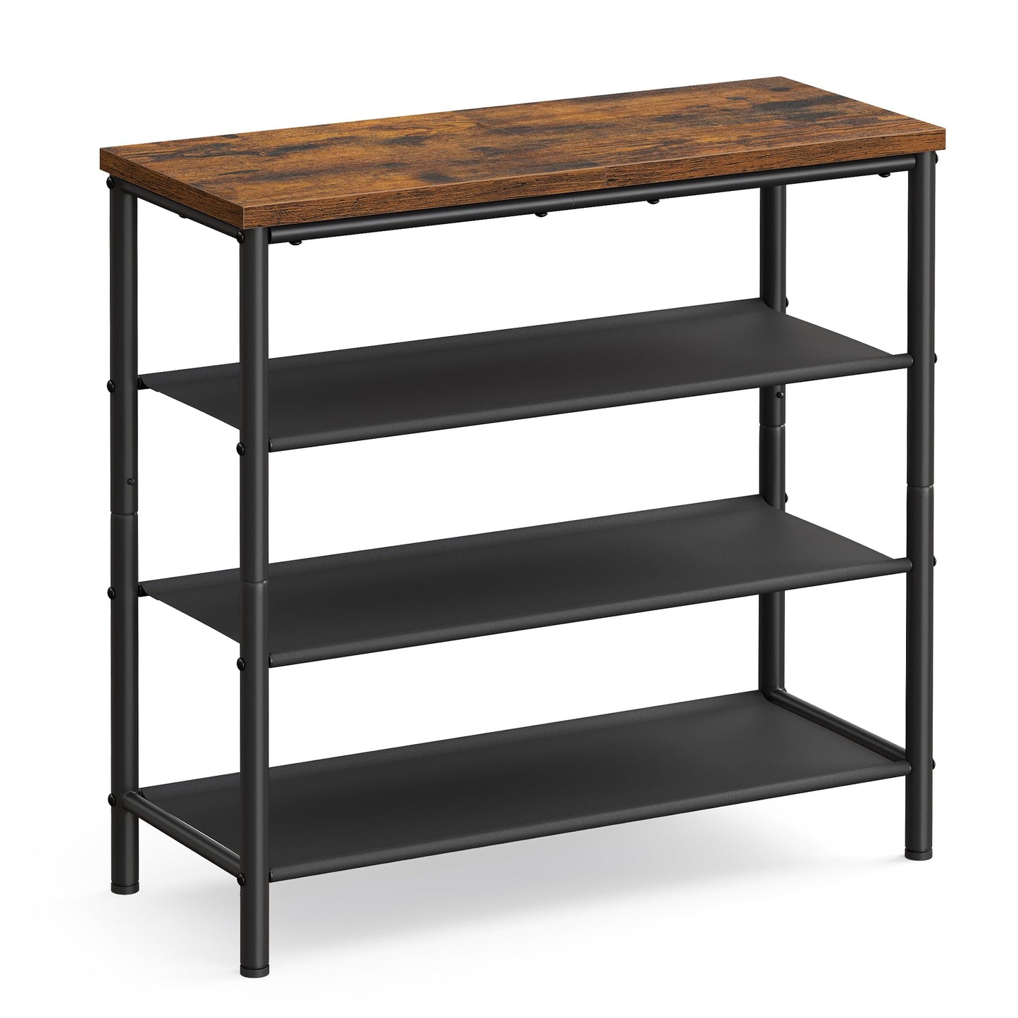 VASAGLE Shoe Rack, 4-Tier Shoe Storage Organizer for Entryway and Closet, Holds 9-12 Pairs of Shoes, 3 Fabric Shelves, Steel Frame, Industrial, Rustic Brown and Black ULBS035B01