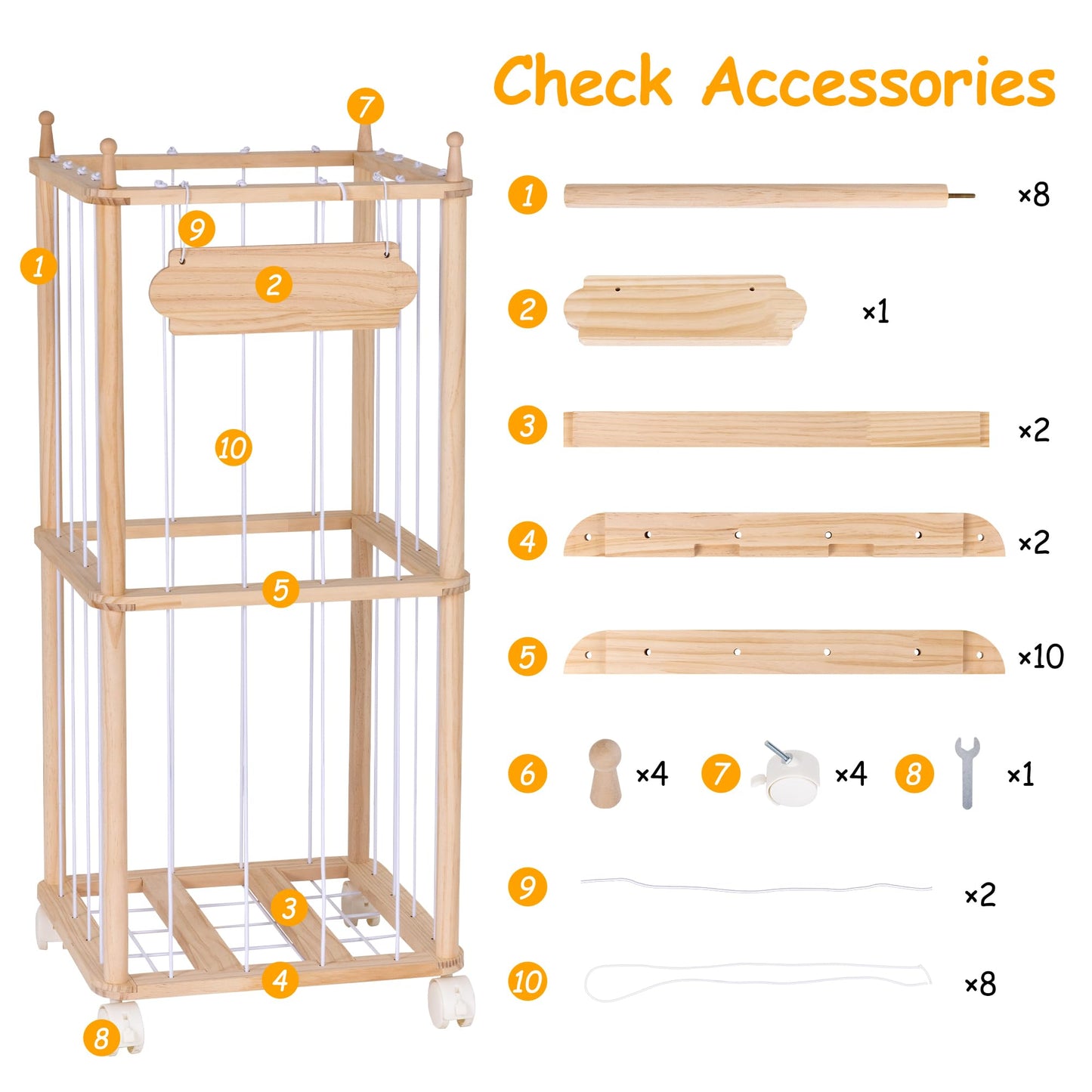 TANONE Stuffed Animal Storage - Wooden Large Organizer Holder for Playroom - Plush Zoo Animals Holder with Elastic Cords & Brake Wheel for Toddler Bedroom Toy Stuff Organization