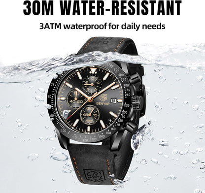 BY BENYAR Uhren für Herren Analog Quarz Chronograph 30M Wasserdicht Leuchtend Großes Zifferblatt Herren Armbanduhren Business Arbeit Sport Freizeit Mode Designer Uhr Elegantes Geschenk für Herren