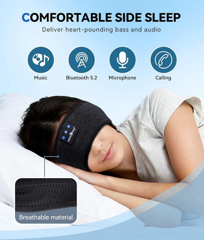 MUSICOZY Bluetooth 5.4 Schlaf-Kopfhörer-Stirnband, kabellose Schlaf-Kopfhörer-Schlafmaske Ohrhörer IPX6 wasserdicht für Seitenschläfer, Training, Laufen, Schlaflosigkeit, Reisen, Yoga, coole Tech-Gadgets, einzigartiges Geschenk