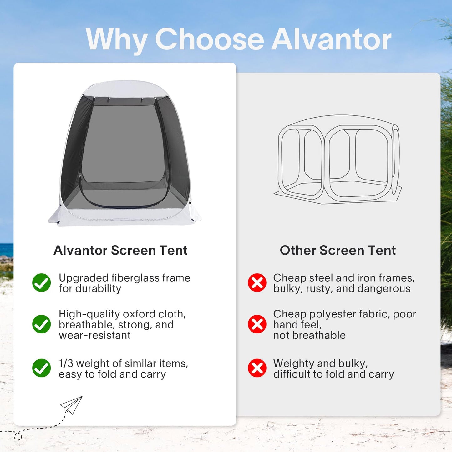 Alvantor Pop Up Screen House Tent, Instant Outdoor Gazebo with Mosquito Netting & UPF 50+ Sun Protection, Portable Canopy Shelter for Patio, Backyard, Camping (2-10 Person)