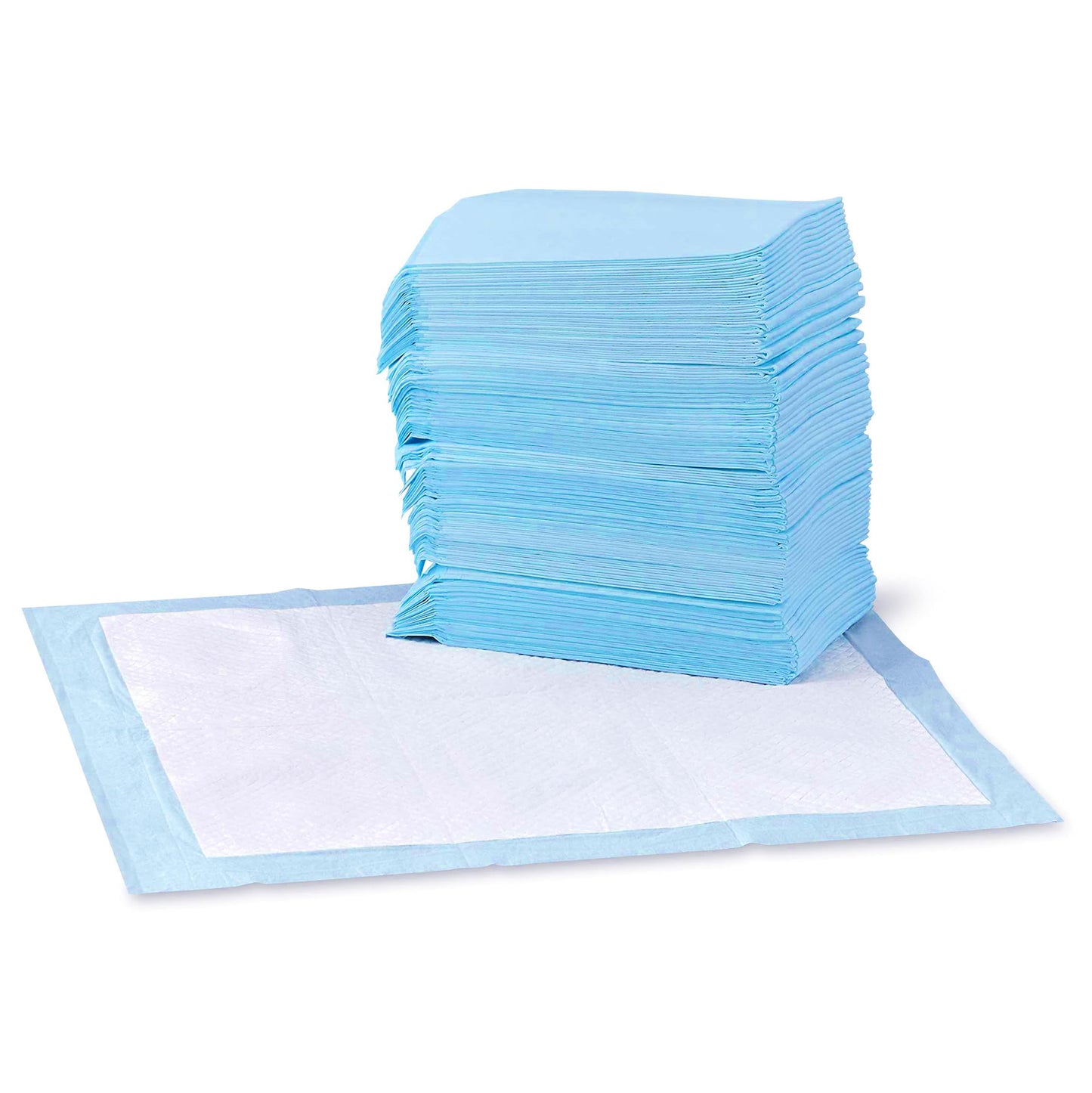Amazon Basics Leak-Proof Dog and Puppy Potty Training Pee Pads with Quick-Dry 5-Layer Super Absorbent Design for Housebreaking, Regular Size 22x22", Blue & White, 150 Count