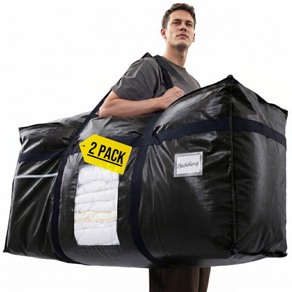 TAILI 69 Gallon Extra Large Storage Bags, XXL Blue Heavy Duty Moving Bags For Storage with Visible Window, Wrap Around Handles, Totes for Space Saving, Alternative to Moving Boxes (2 Pack)