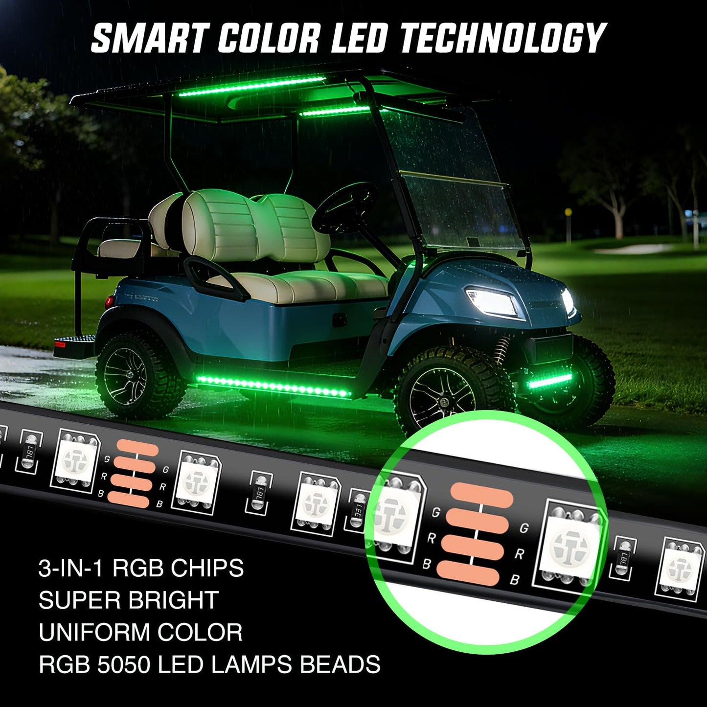 Nilight 6PCS Golf Cart Underbody Light Kit with Canopy Lights Dream Color Multi-Mode Neon Accent Lighting APP Remote Control Sound Active Music Sync IP67 Waterproof 12V-66V for EZGO Yamaha Club Car