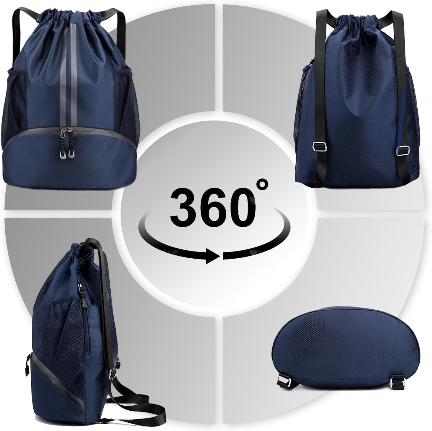Hoedia Sports-Kordelzugrucksack – Schwimm-Turnbeutel mit Schuhfach und wasserdichter Tasche für Damen und Herren