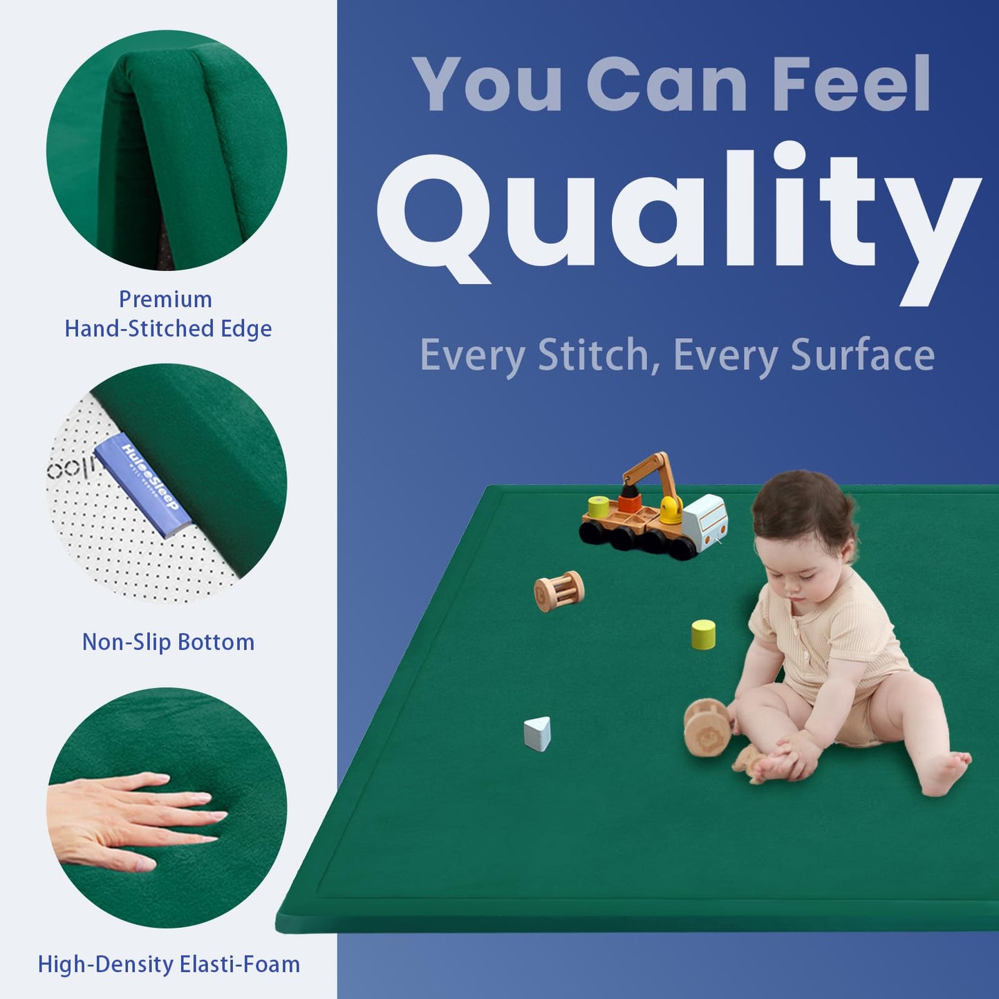 Huloo Sleep Ultra Soft Baby Spielmatte für den Boden, 3,3 cm dicke Elasti-Foam 127x127 cm Laufgittermatte für Kleinkinder, rutschfeste Rückseite, sicher zum Krabbeln und für die Bauchlage, Tatami-Stil (Dunkelgrau)