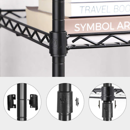 SONGMICS Storage Shelf, Small Metal Wire Shelving Unit, Adjustable Shelves, for Small Spaces, Garage, Bedroom, Living Room, Kitchen, Pantry, 5 Tier, 11.8 x 11.8 x 47.6 Inches, Ink Black ULGR123BH01