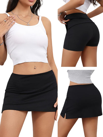 Danysu Dehnbare Mini Skorts Mid Waist Rock mit Shorts Seitenschlitz 2025 Sport Alltag Ausgeh-Outfits