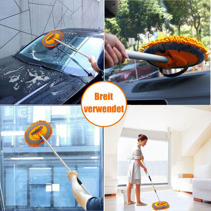 GreatCool 62" Autowaschbürsten-Mopp-Set mit langem Stiel, 2-in-1 Chenille-Mikrofaser-Schwamm-Waschhandschuh zur Reinigung und Pflege, Staubwedel zum Waschen von Autos, LKW, SUV, Wohnmobilen und für den Haushalt (2 x Moppkopf)