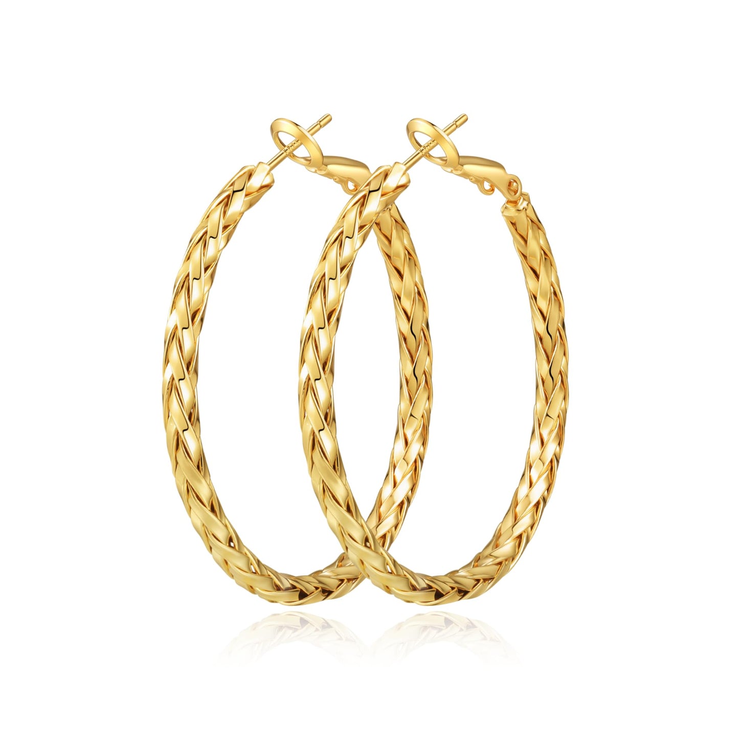 925 Sterling Silver Post Hoop Earrings Lightweight Twisted Hoop Earrings for Women Hypoallergenic Large Hoop Earrings 30/40/50MM