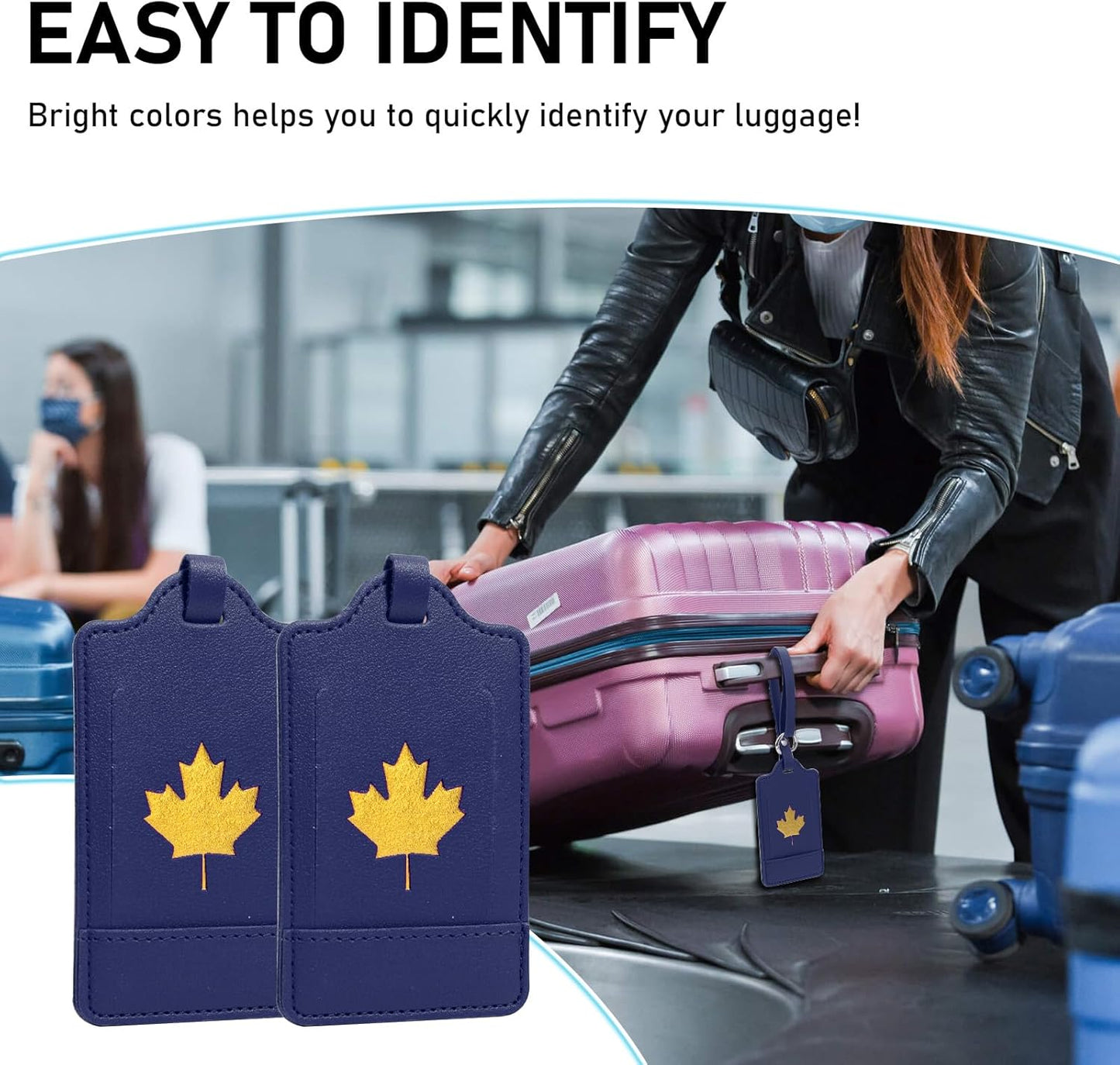 4 Pack Luggage Tag, Anyos PU Leather Travel Bag Labels Suitcase Baggage Tags with Name ID Card Privacy Protection