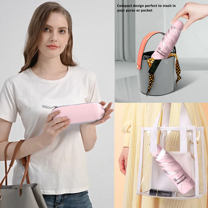 BAODINI Reiseutensilien Mini-Regenschirm für die Handtasche mit Etui Klein Kompakt UV-Sonnenschutz Leicht Winzig Tasche Manuelles Öffnen und Schließen Regenschirm für Damen, Kinder und Herren Passt in Handtasche Rucksack