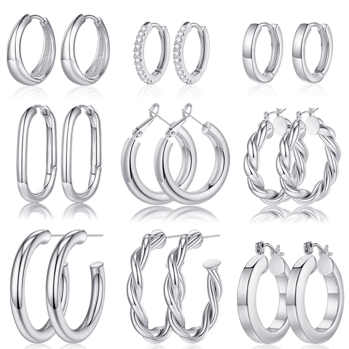 Yesteel 9 Pairs Gold Hoop Earrings for Women, 14K Real Gold Plated Chunky Hoop Earrings Set for Women Hypoallergenic Thick Lightweight Earring for Womens Jewelry Gifts