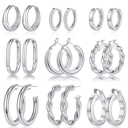 Yesteel 9 Pairs Gold Hoop Earrings for Women, 14K Real Gold Plated Chunky Hoop Earrings Set for Women Hypoallergenic Thick Lightweight Earring for Womens Jewelry Gifts